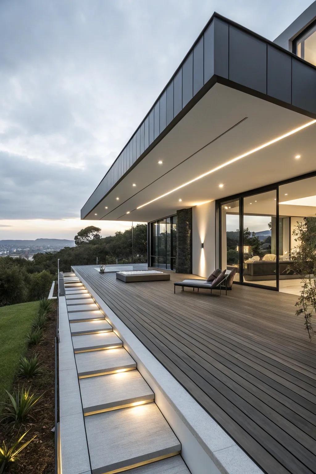 Modern deck landing with sleek lines and contemporary materials.