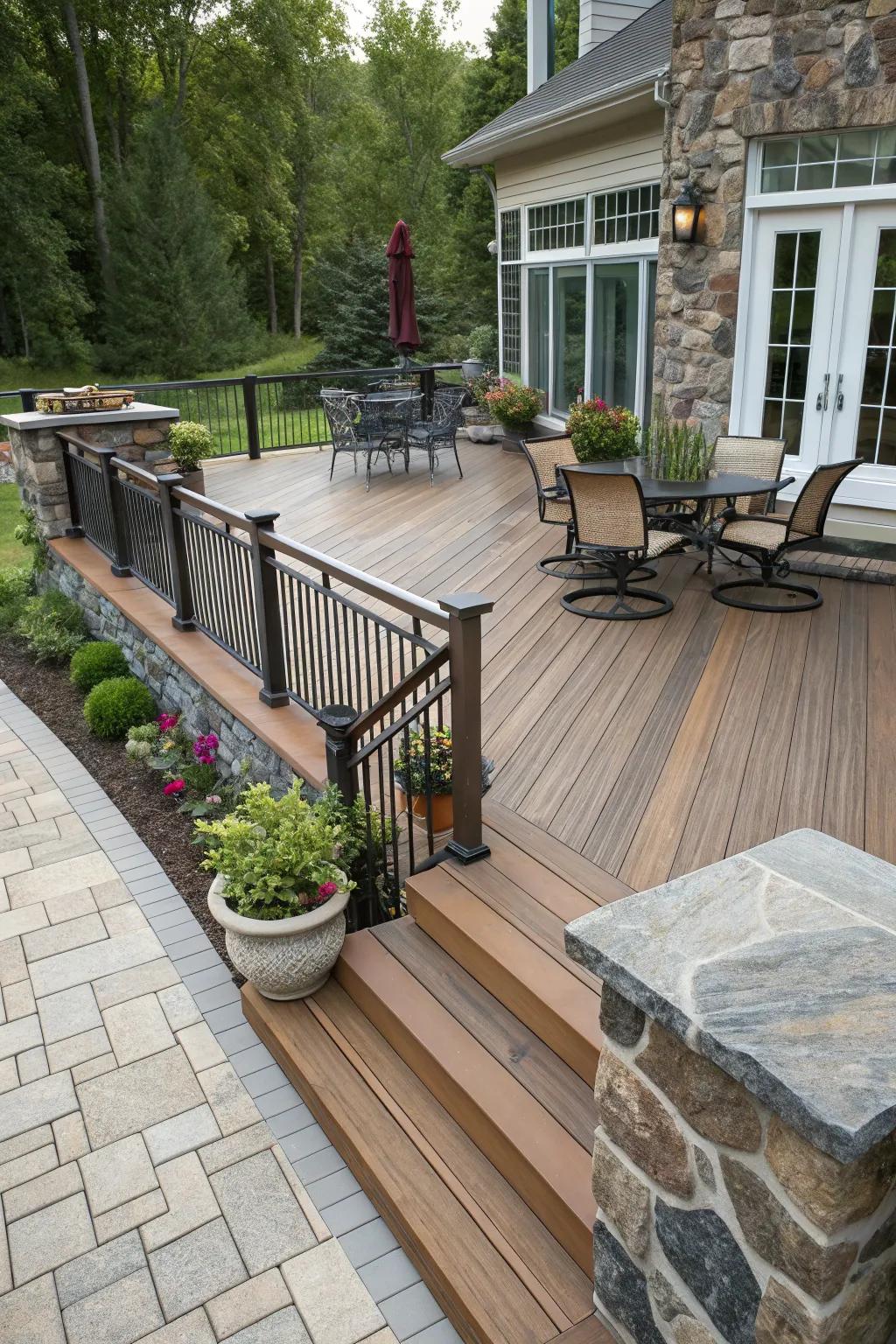 A mix of materials creates a visually appealing texture.
