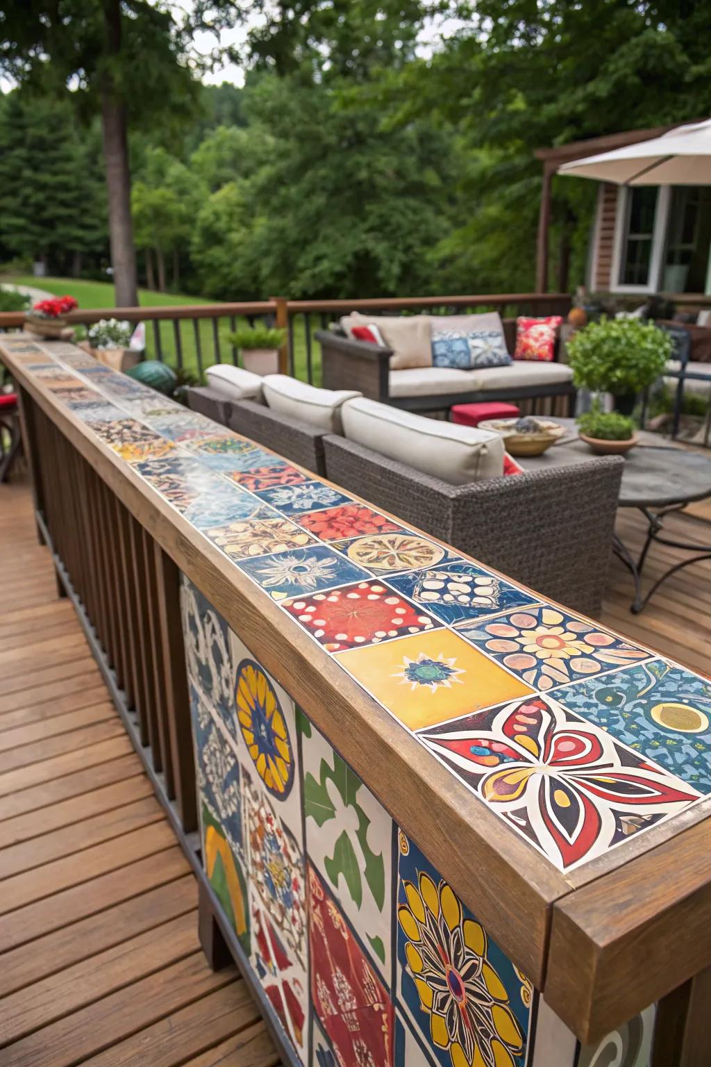 Colorful tiles add a playful touch to your deck.