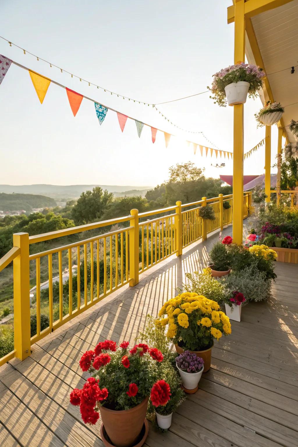 Sunny yellow railings infuse energy into any deck space.