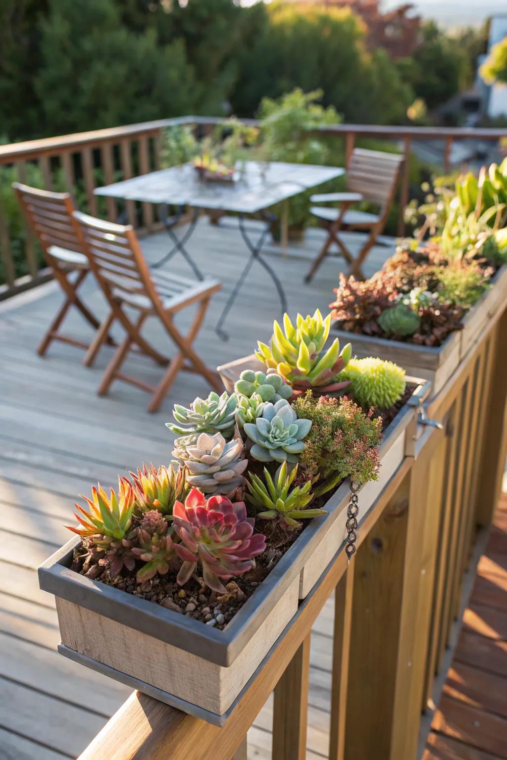 Succulent displays provide a trendy, low-maintenance option for your deck.