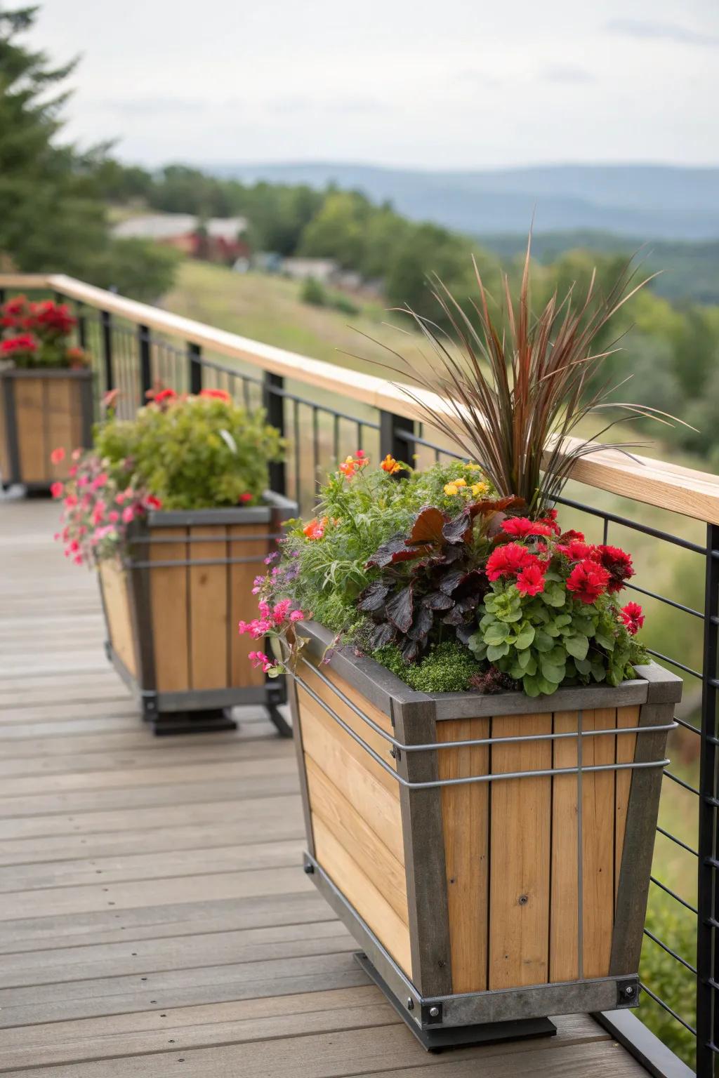 Mixed material planters offer a unique, textured look