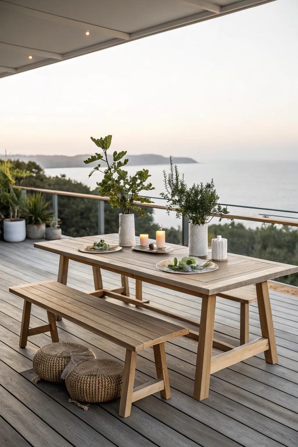 Embrace simplicity with minimalist bench seating.