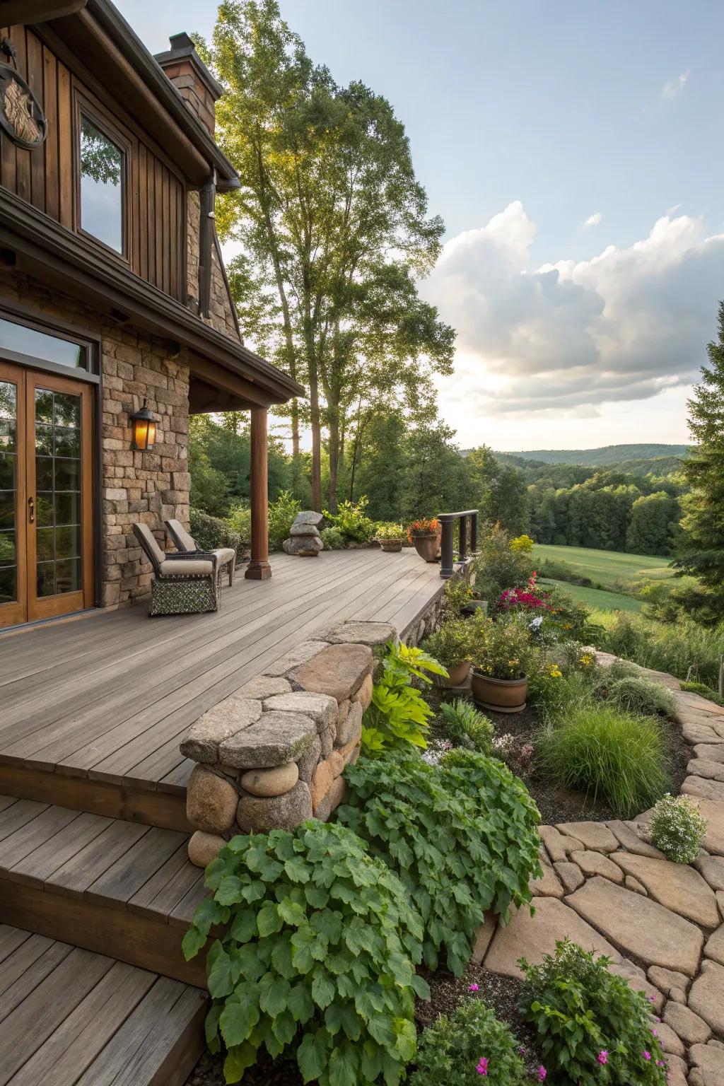 Natural materials bring warmth and earthiness to deck designs.