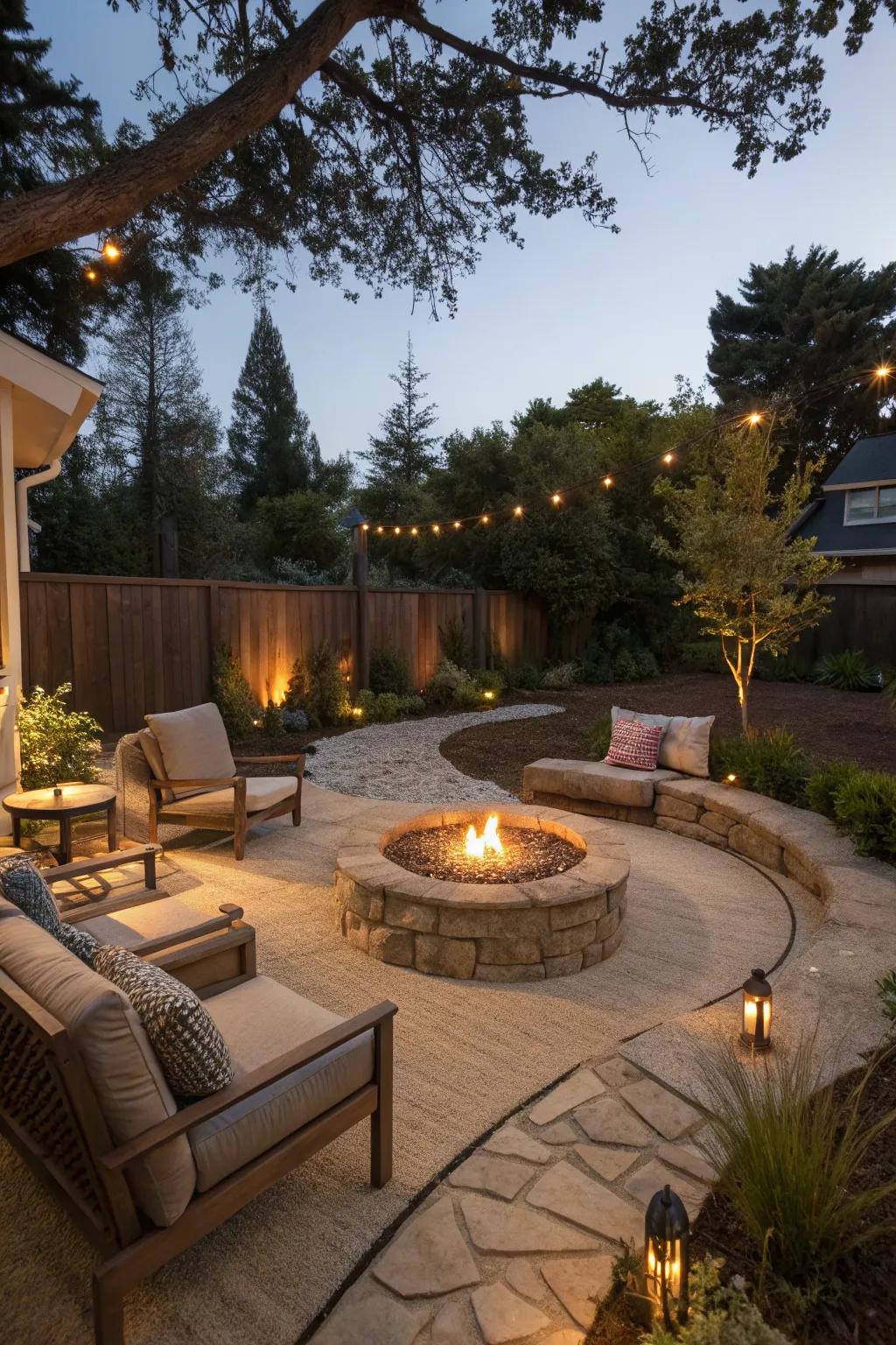 Create the perfect gathering spot with a fire pit on decomposed granite.