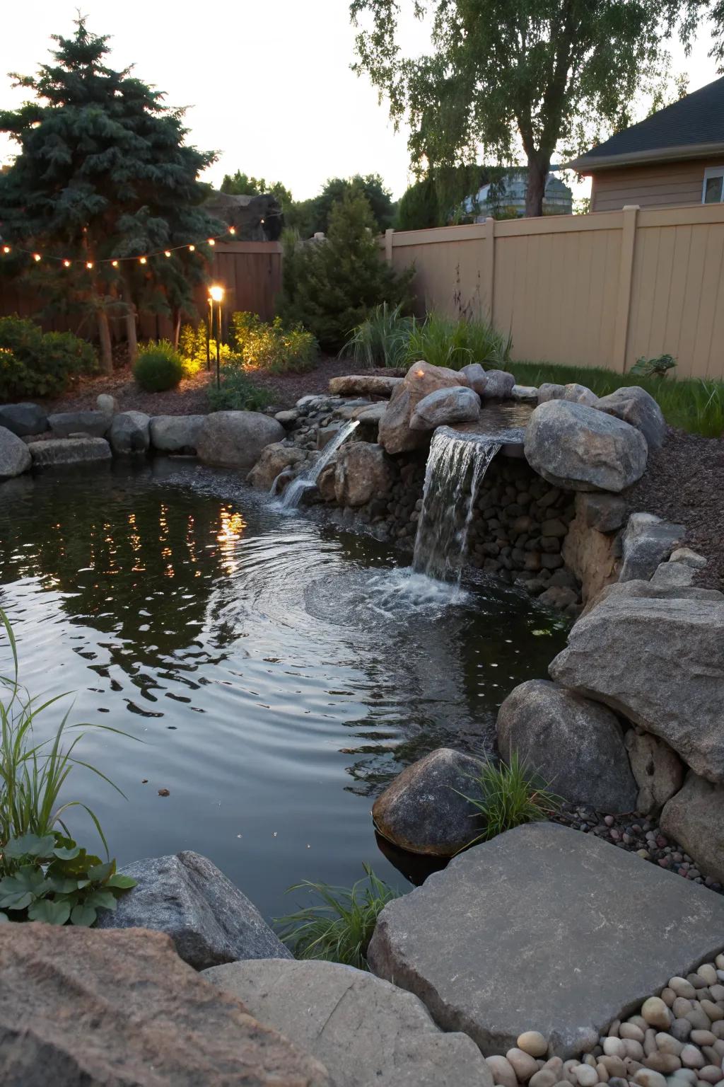 Introduce a waterfall for a touch of zen in your pond.
