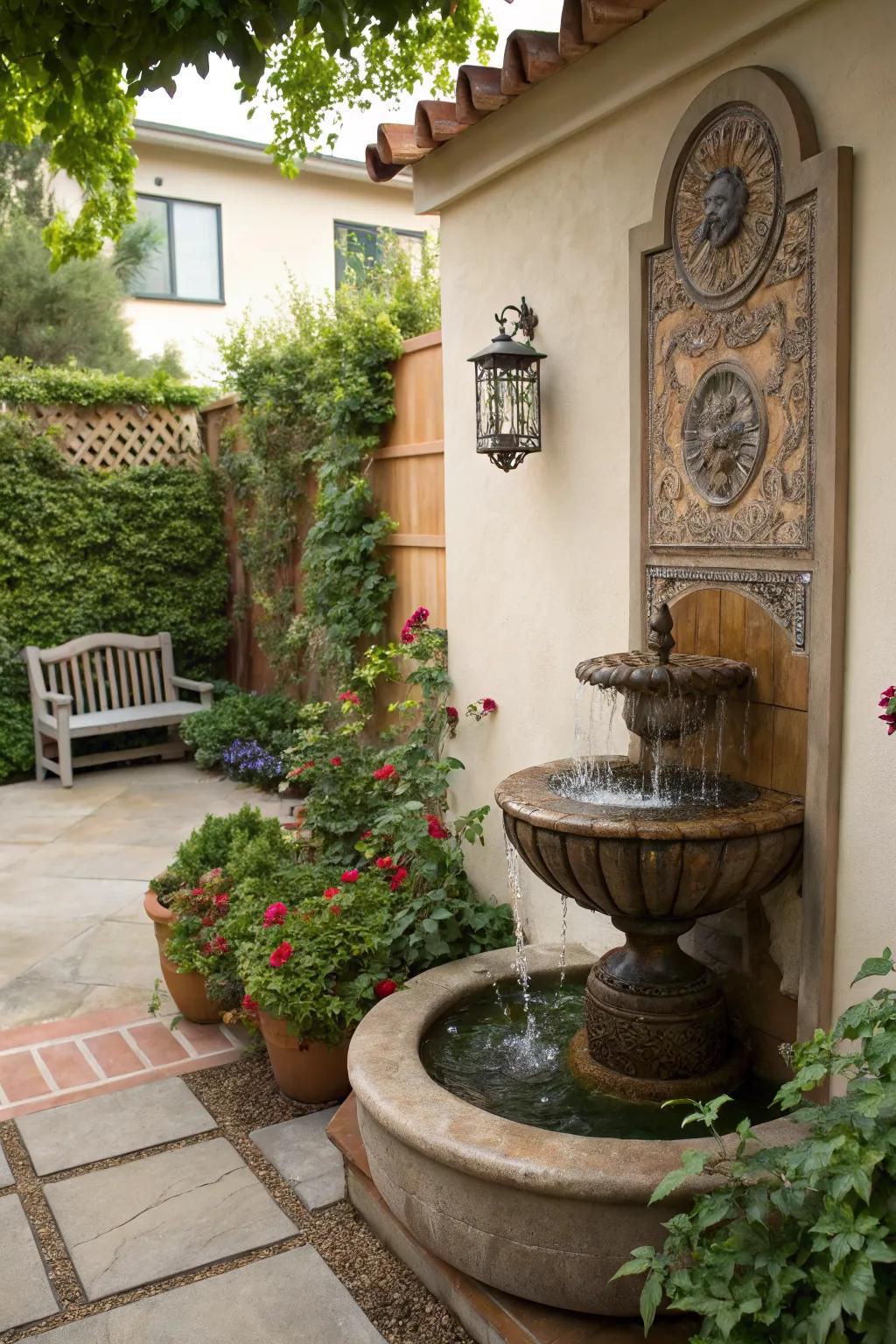 Maximize space with a charming wall-mounted fountain.