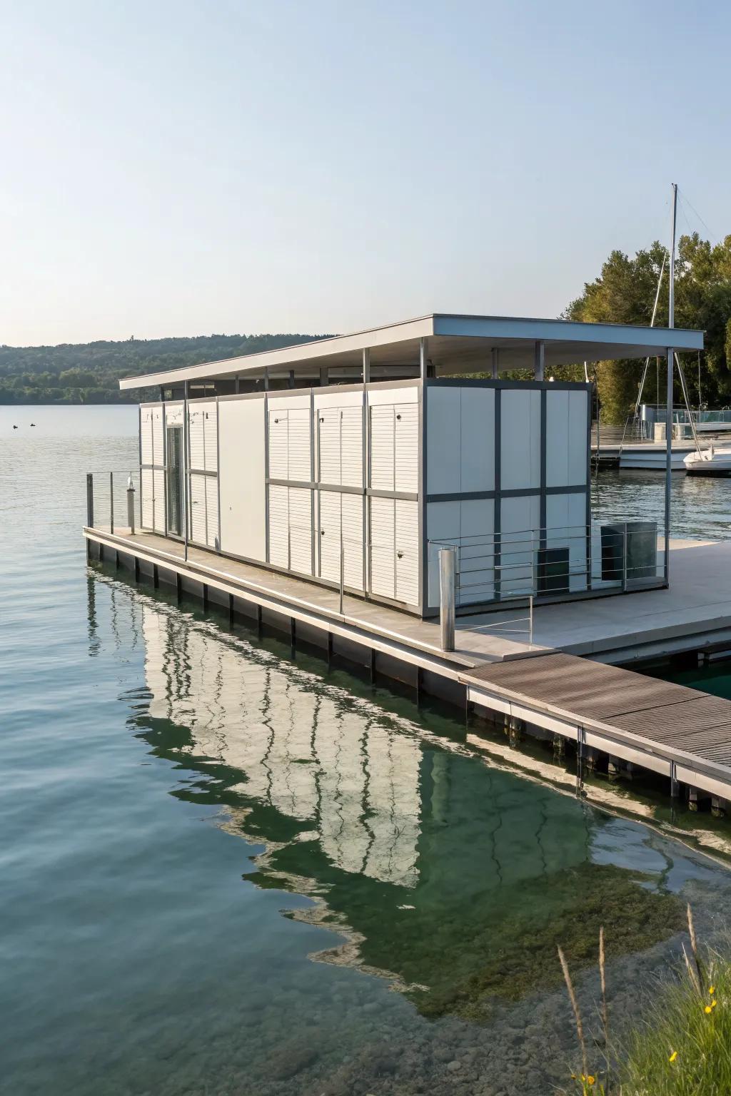 Floating docks with built-in storage offer sleek, clutter-free solutions.