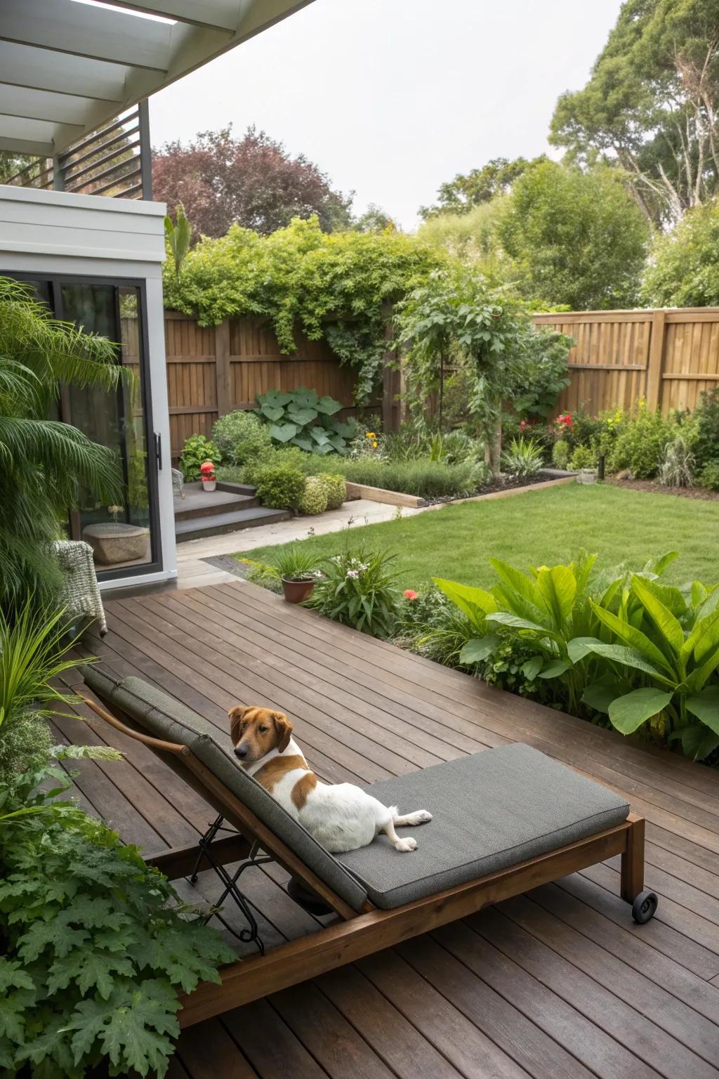 Wooden decks offer a seamless blend with nature for your dog's rest space.