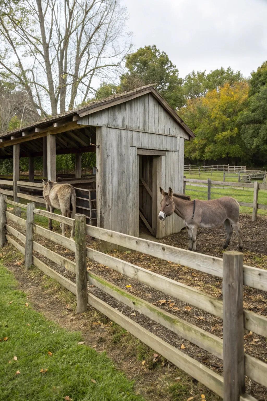 Secure fencing ensuring the safety of donkeys.