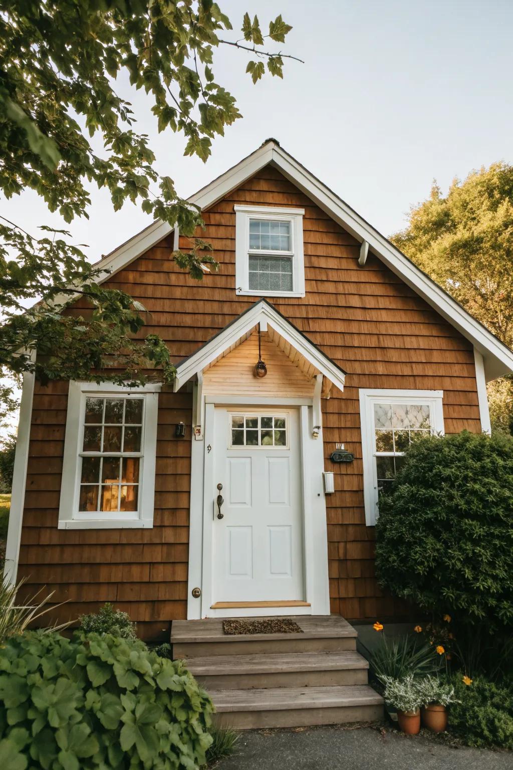 White doors offer a timeless and clean contrast to brown exteriors.