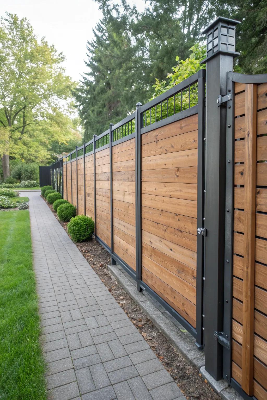 Mix classic wood with modern metal for a unique fence.