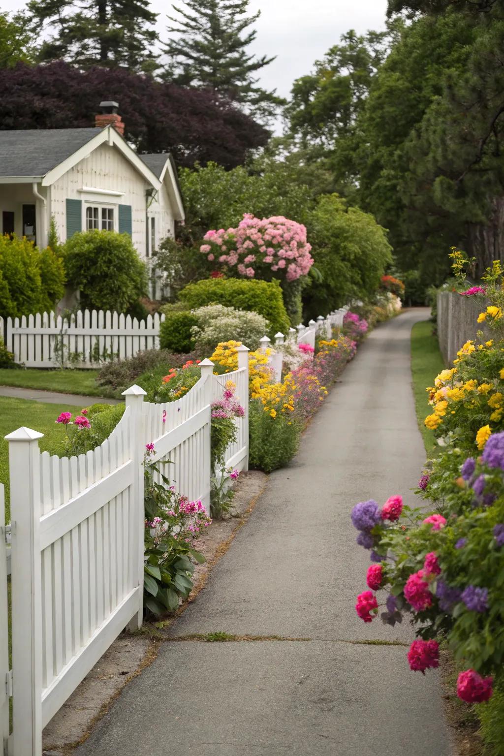 Picket fences offer a classic and inviting entrance to your home.