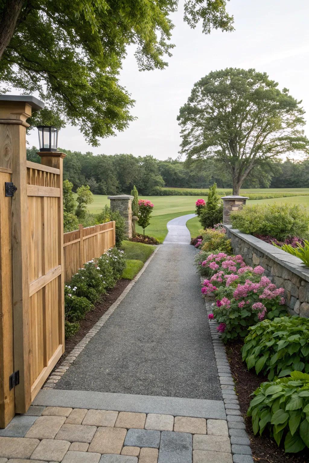 Contrast materials for a unique and stylish driveway border.