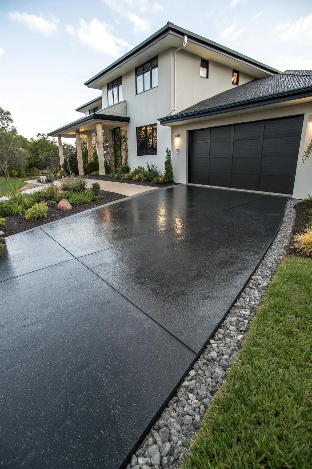 Sleek black driveways offer modern sophistication.