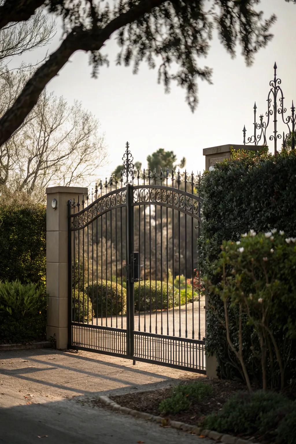 A tall, solid gate offering enhanced privacy.