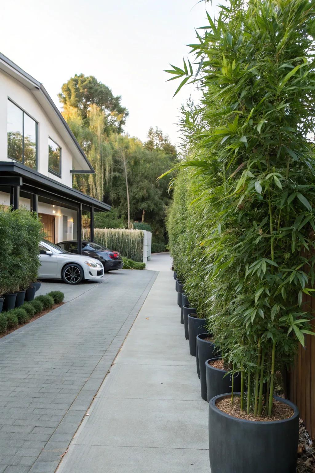 Enjoy flexibility with tall potted plants for privacy.