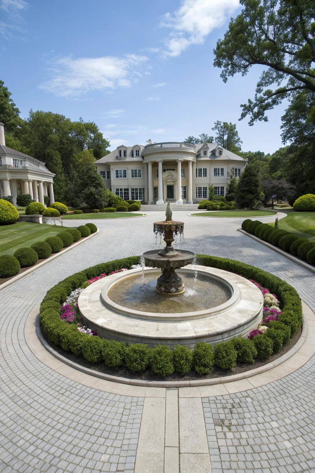 A circular driveway offers elegance and convenience for large estates.