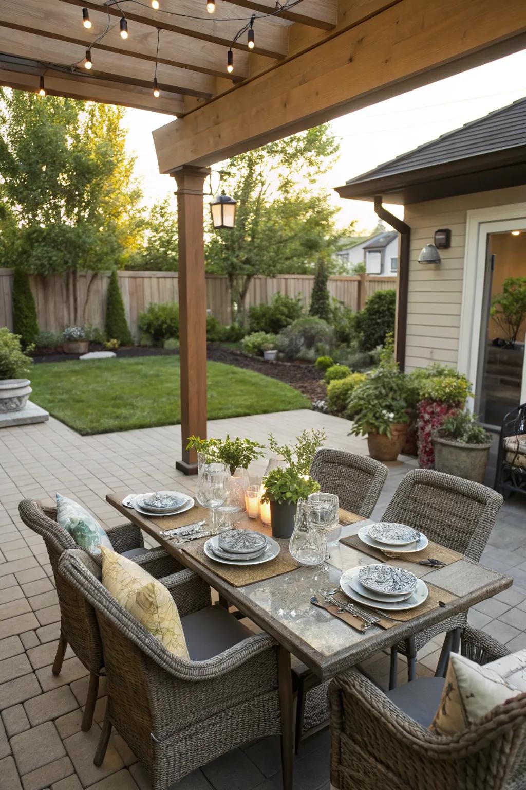 An outdoor dining area is perfect for meals under the stars.