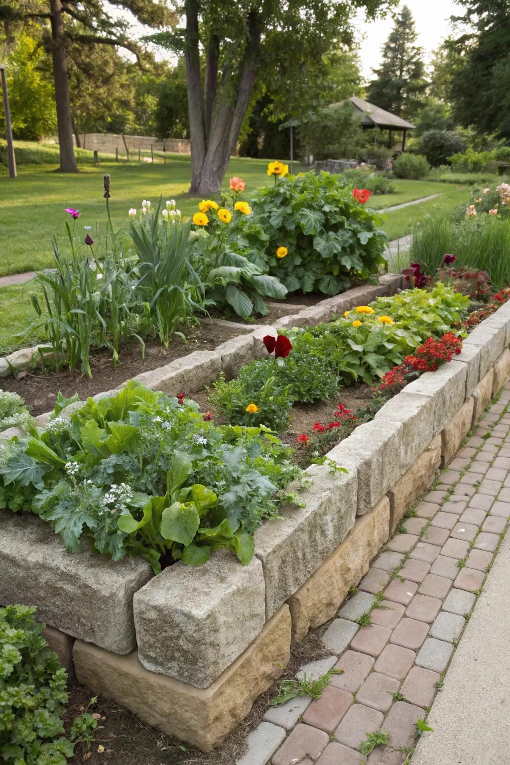 Stone block beds provide a classic, durable look.