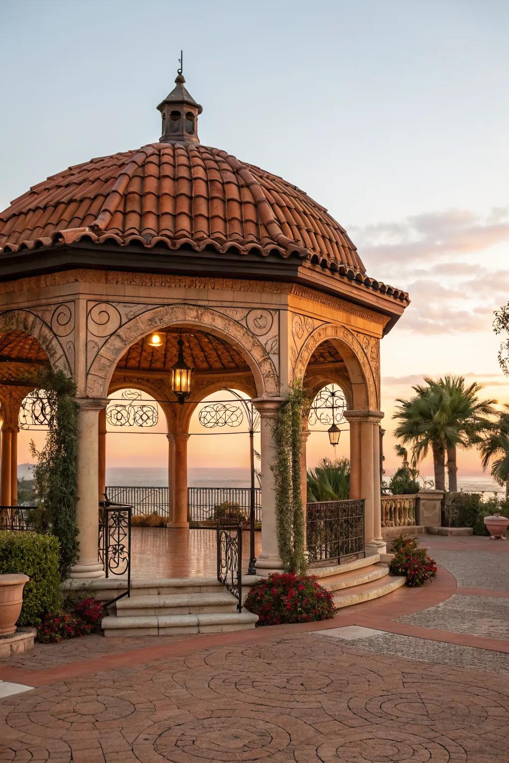A Mediterranean-style pavilion offering elegance and warmth.