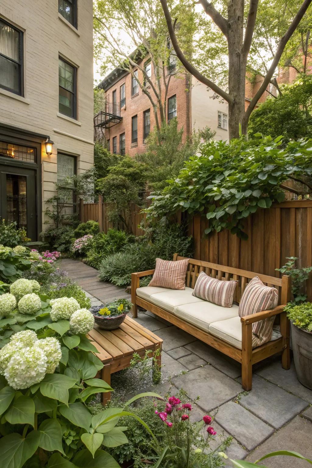 A cozy seating area transforms any garden corner into a retreat.