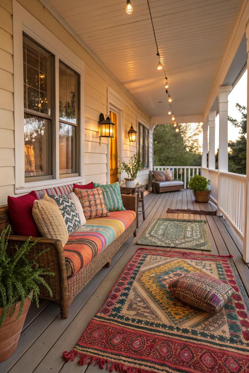 Textiles bring warmth and texture to the porch