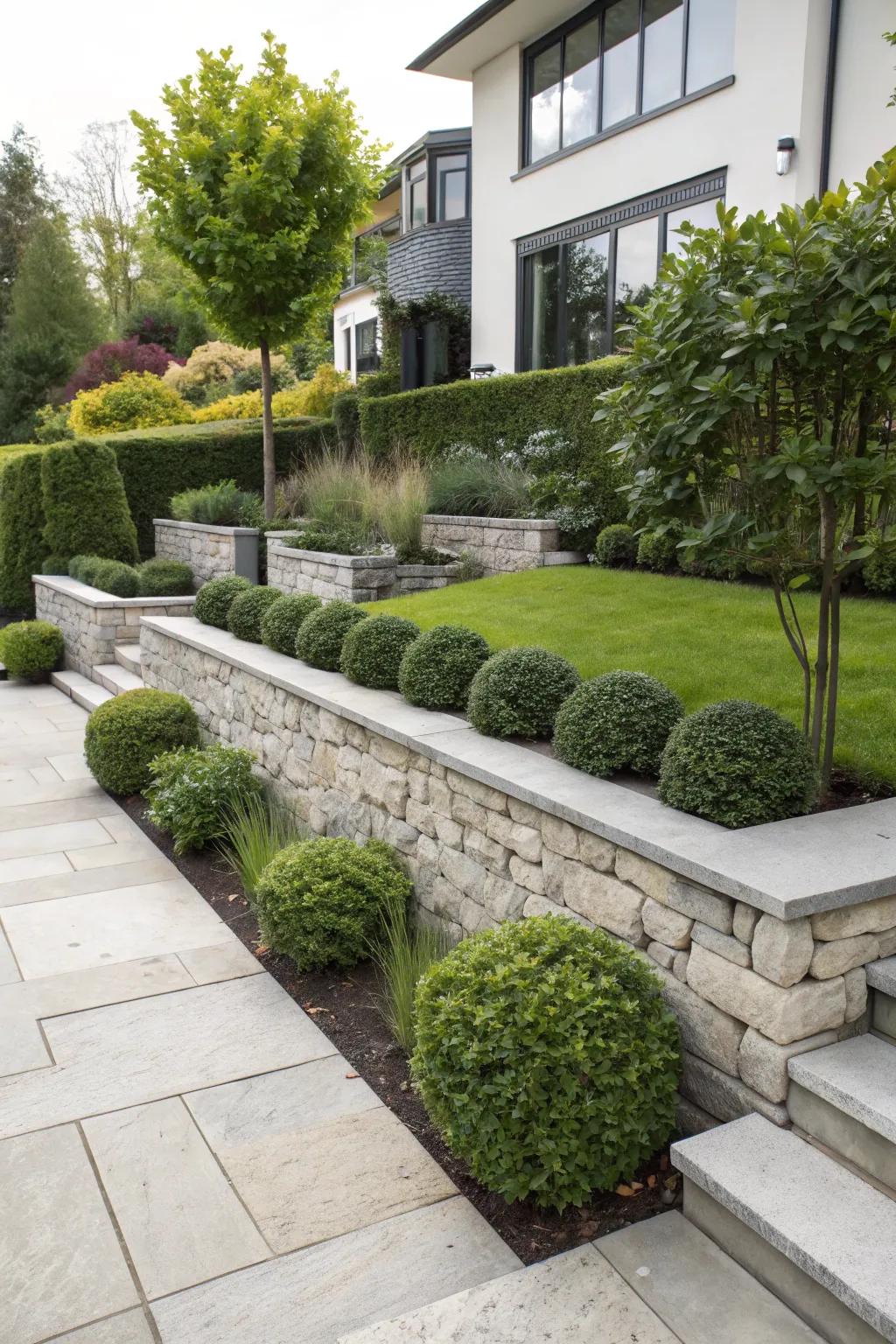Structural retaining walls offer a clean, modern solution