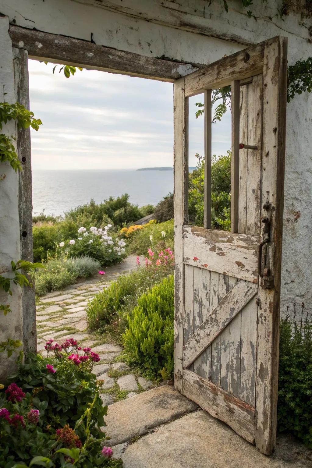 Aged and rustic distressed barn door.
