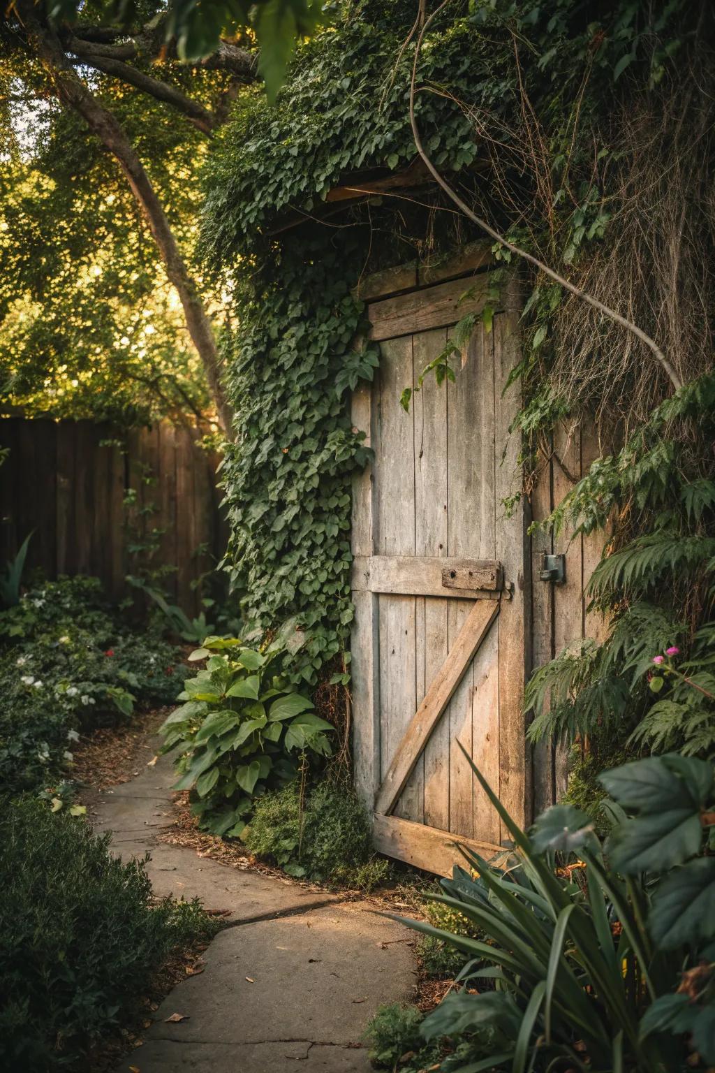Barn door seamlessly integrated into a green landscape
