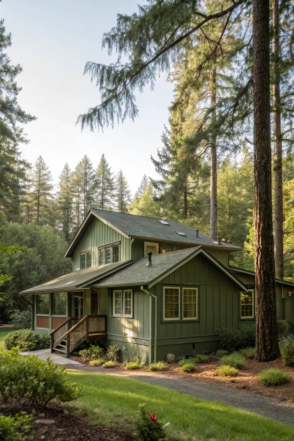 Olive tones blend homes seamlessly into nature.