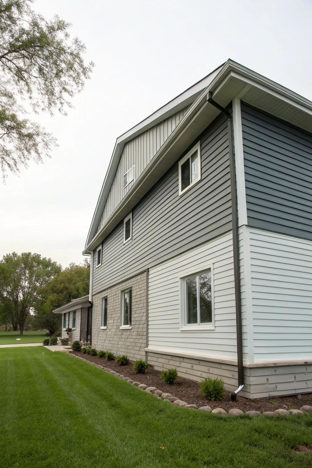 Textured siding brings elegance and interest to this flat front house.