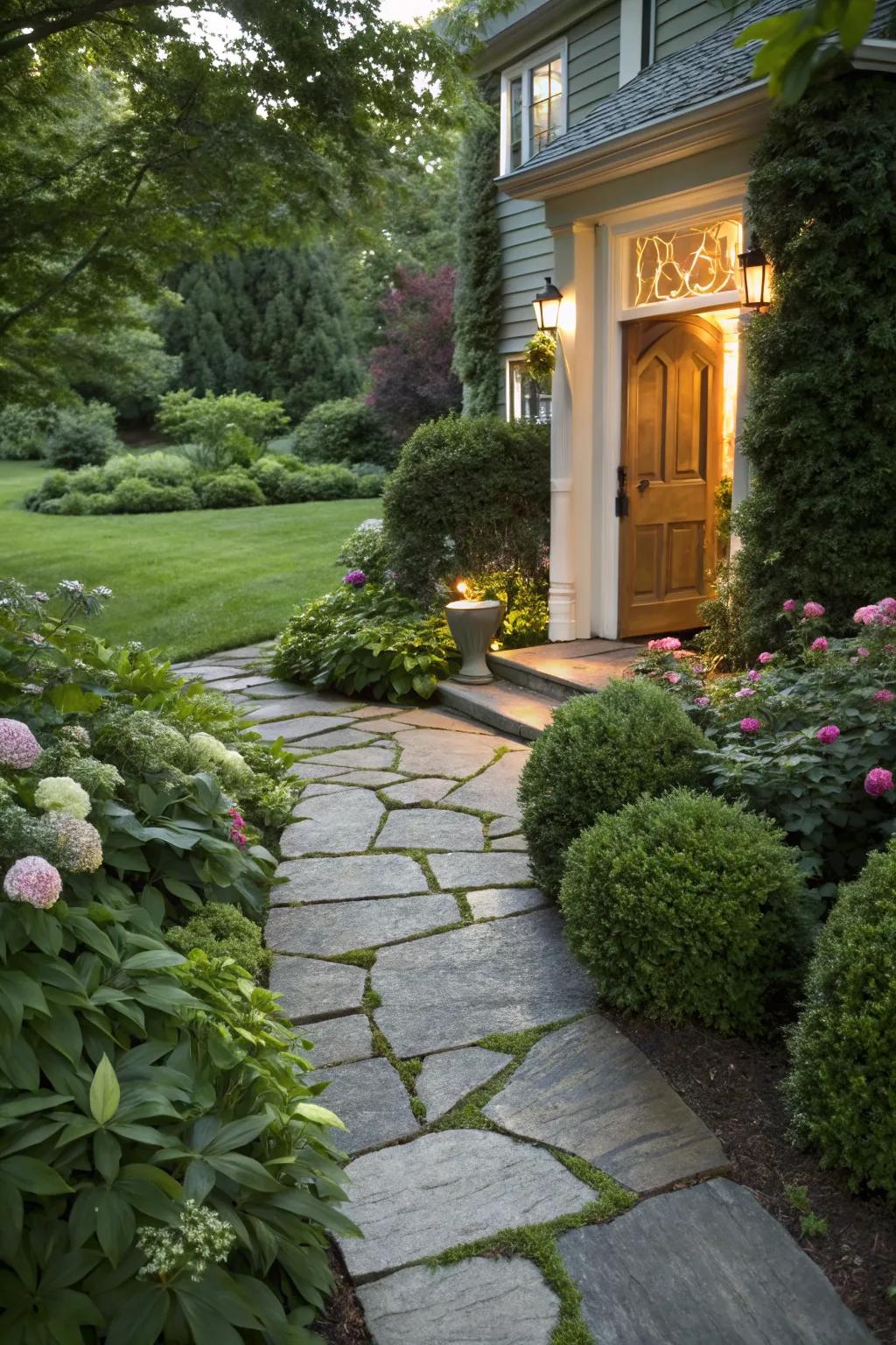 Natural materials in pathways create a harmonious connection with the environment.