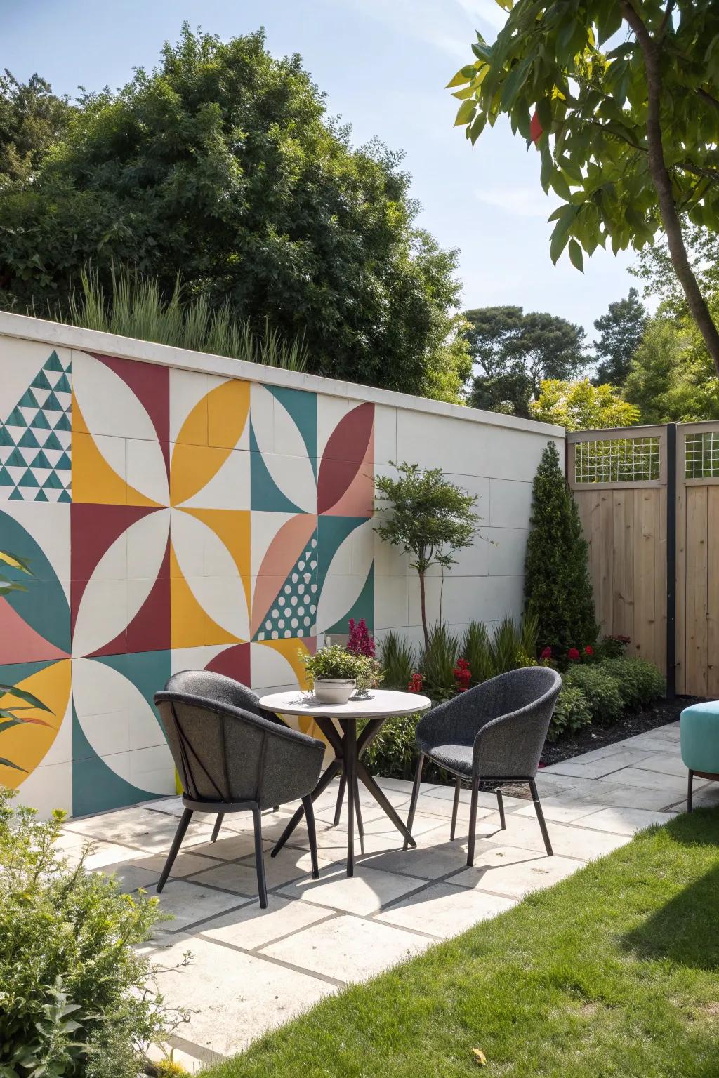 Geometric patterns add a modern touch to your garden walls.