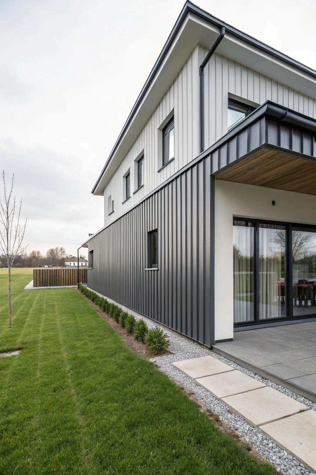 Metal wainscoting introduces sleek, contemporary lines.