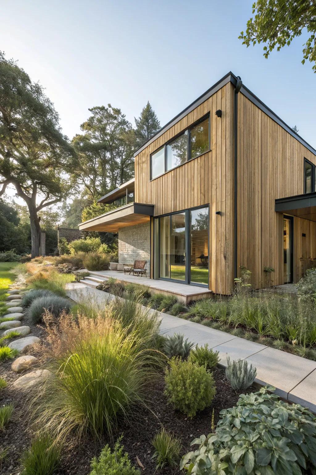 Home with sustainable wood cladding