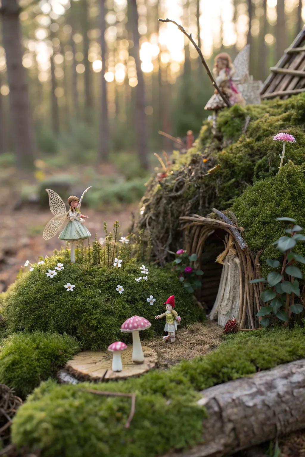 A woodland-themed fairy garden offers a magical escape.