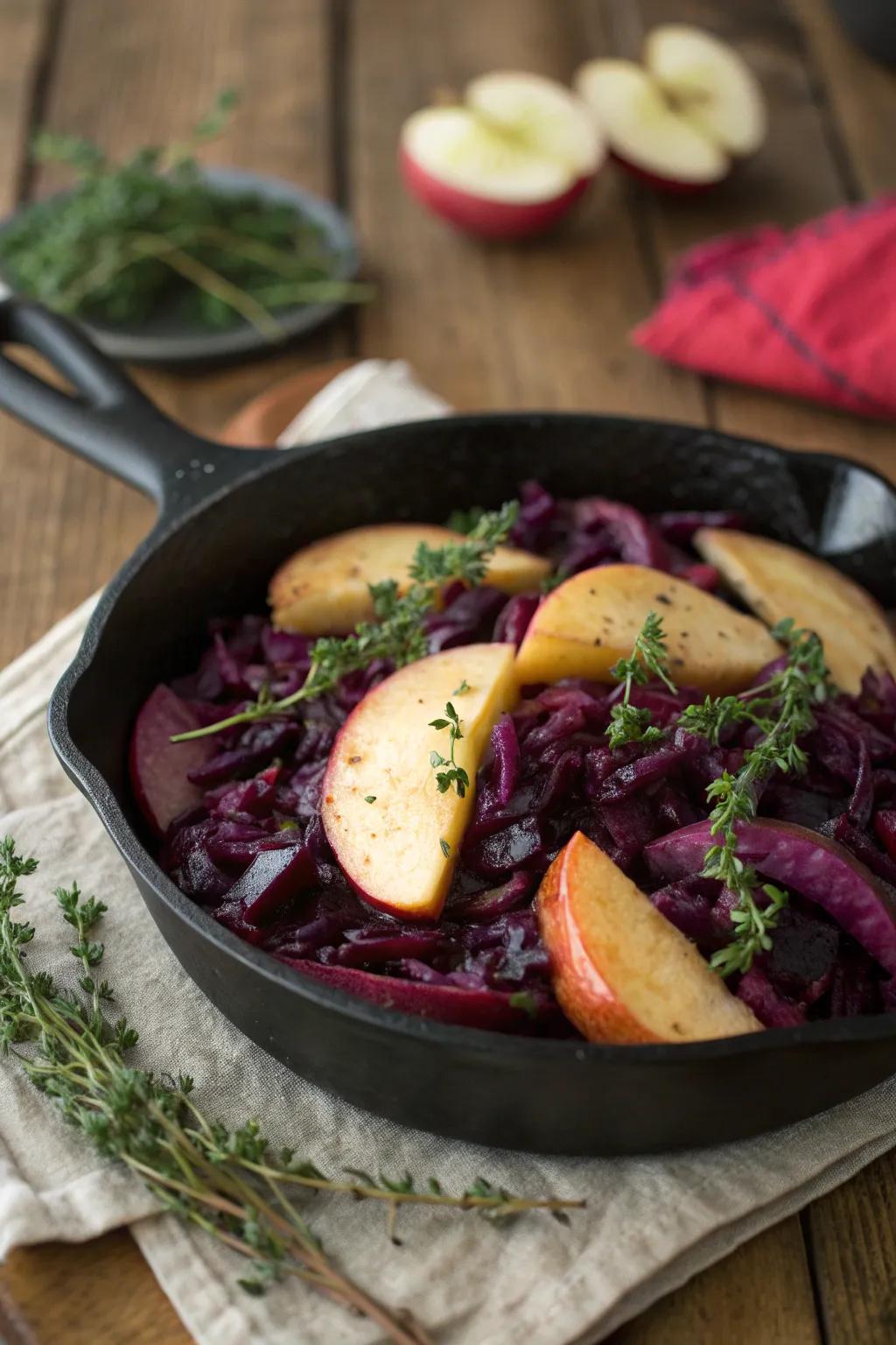Braised cabbage with apples, a comforting and flavorful fall dish.