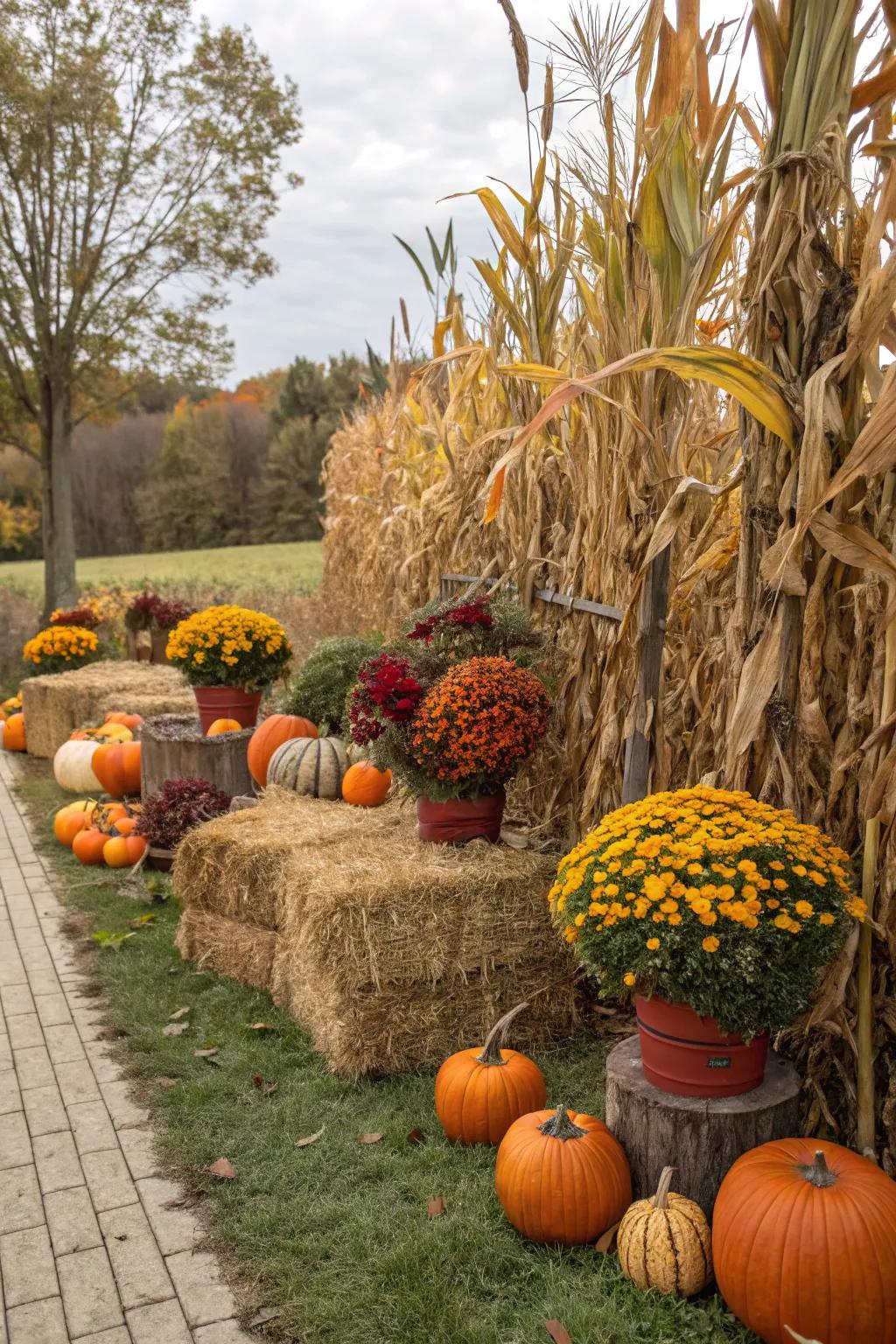 Cornstalks add height and a rustic charm to your yard.