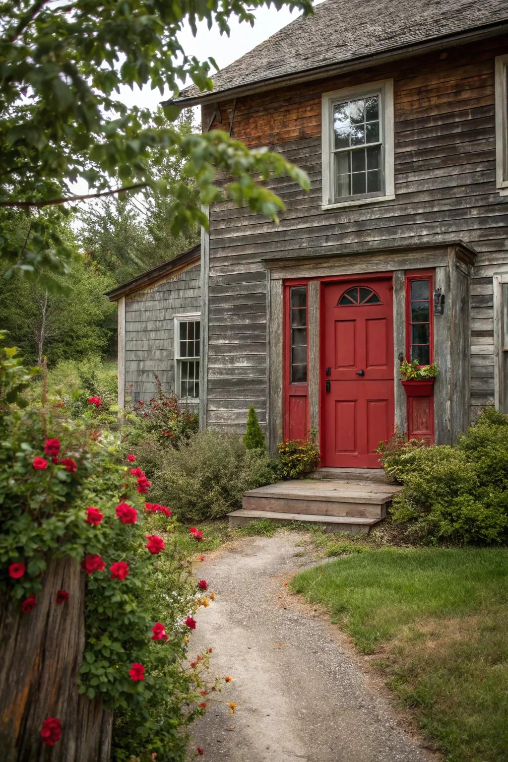 A bold door color creates a striking focal point.