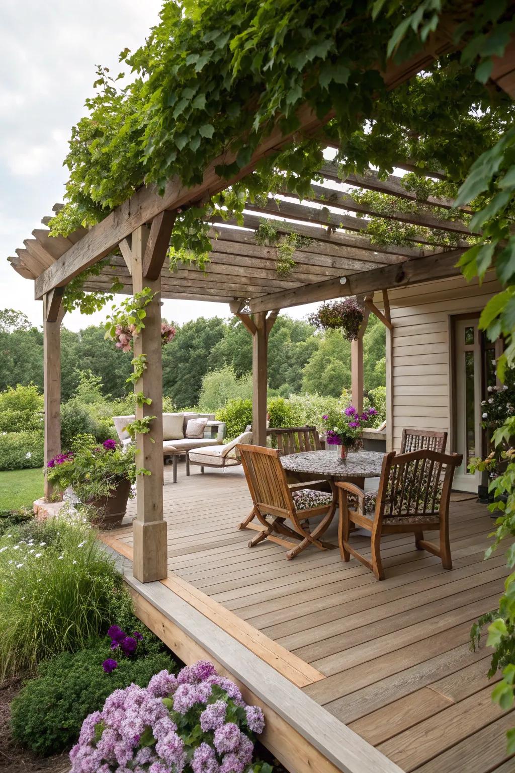 A pergola offers stylish shade and shelter.