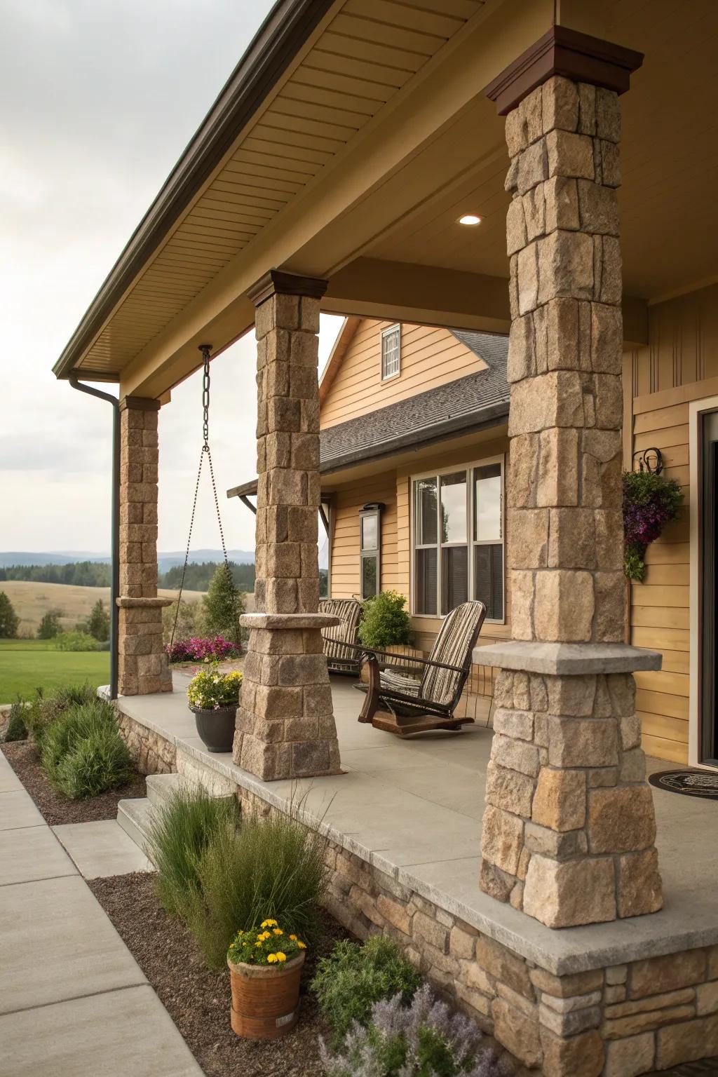 Color coordination enhances the overall aesthetic of the porch.