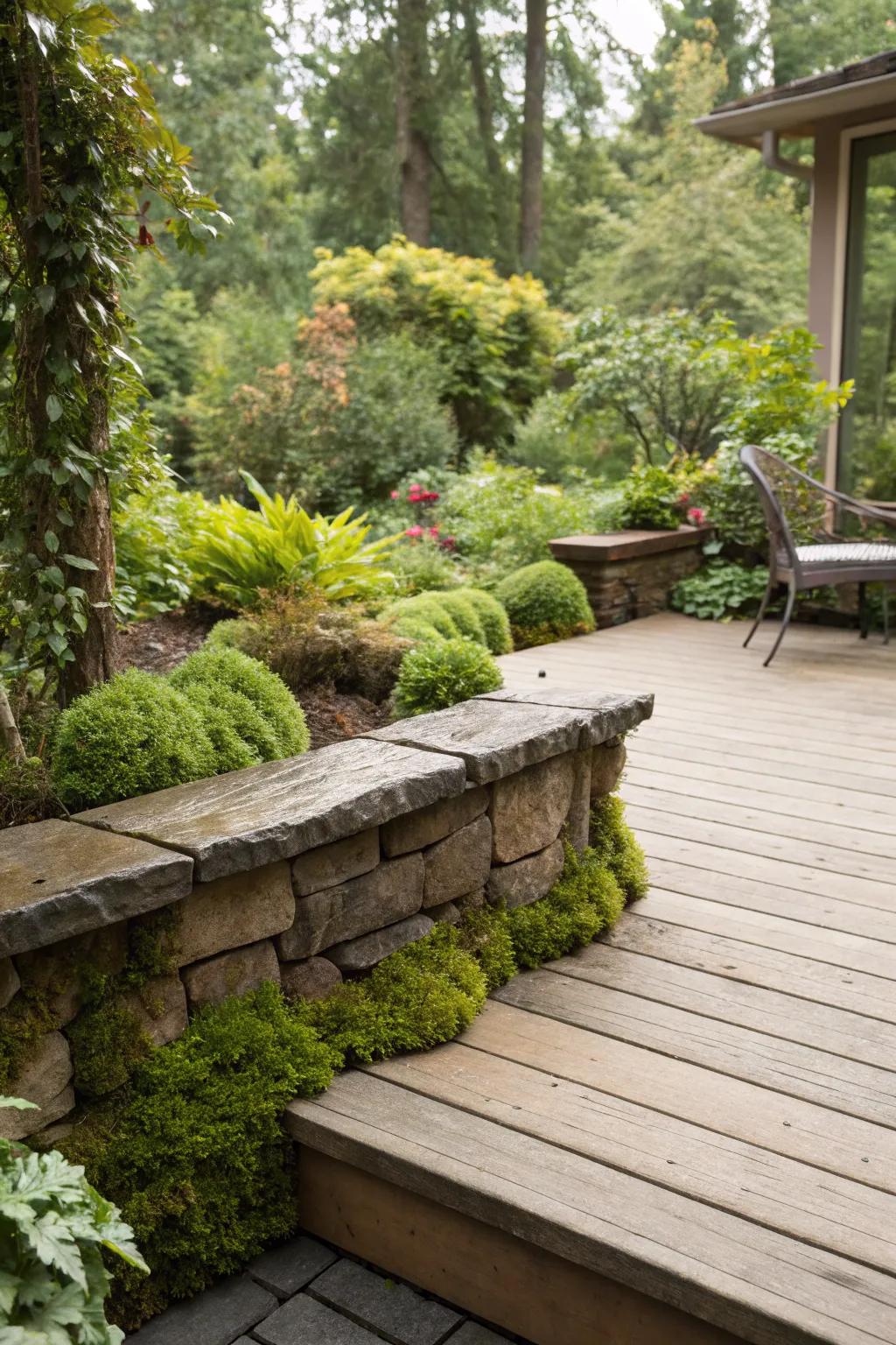 Moss accents can make your stone skirting look even more natural.