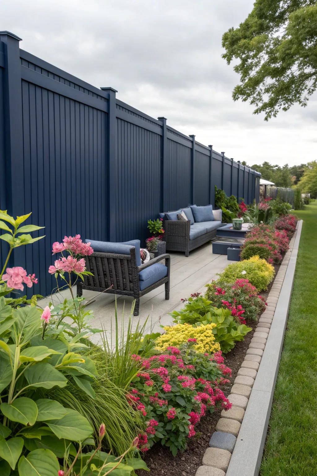 Navy fences make a bold statement in any garden.