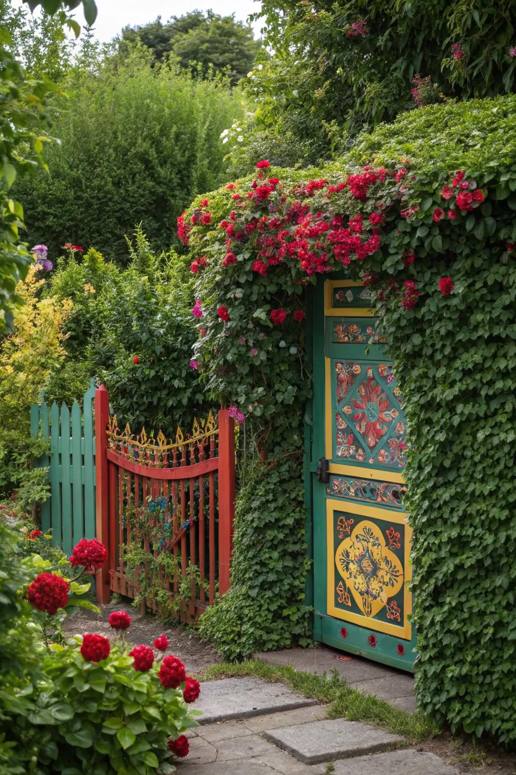 A pop of color on your gate can brighten up any garden entrance.