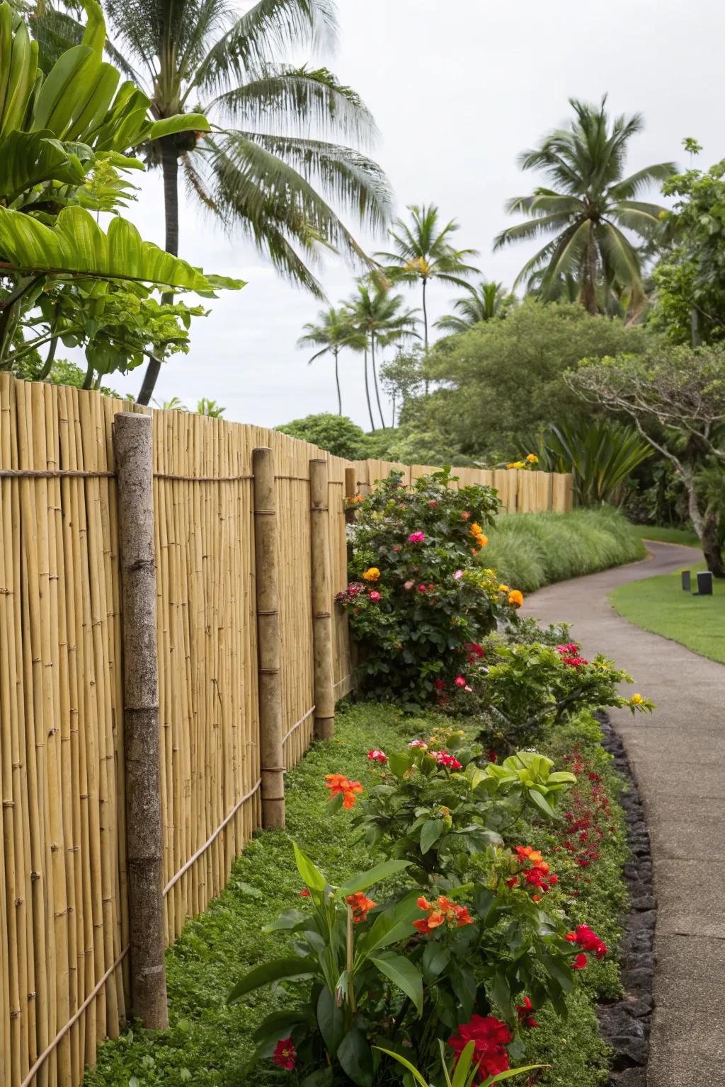 Sustainable bamboo panels creating a tropical vibe.