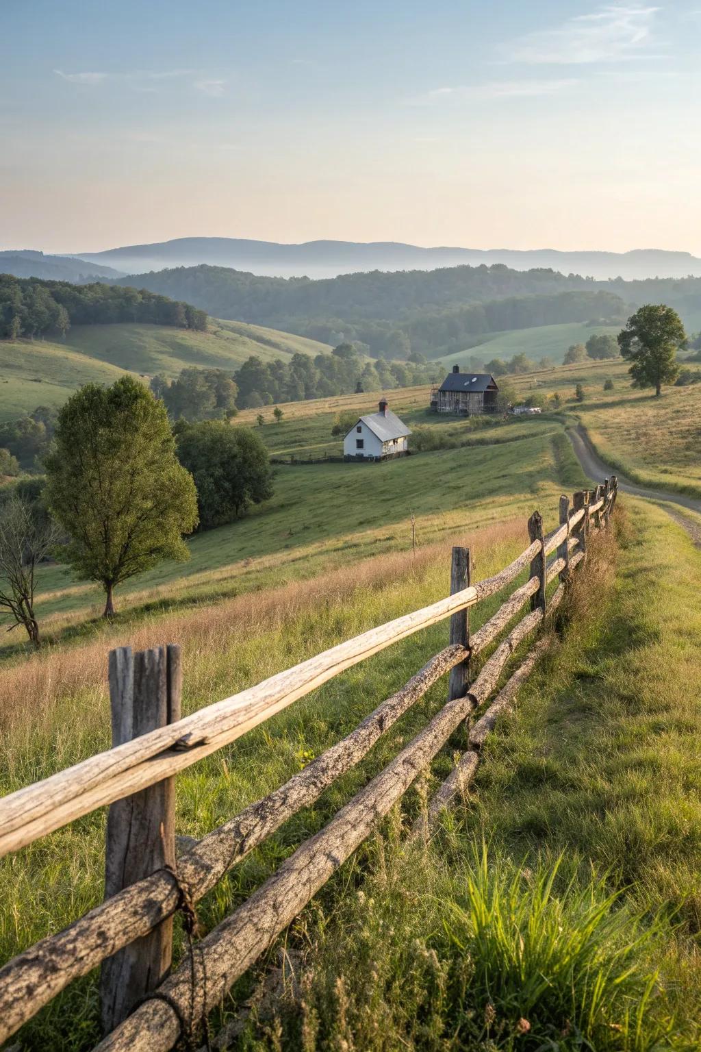 A split rail fence offers rustic charm and unobstructed views.