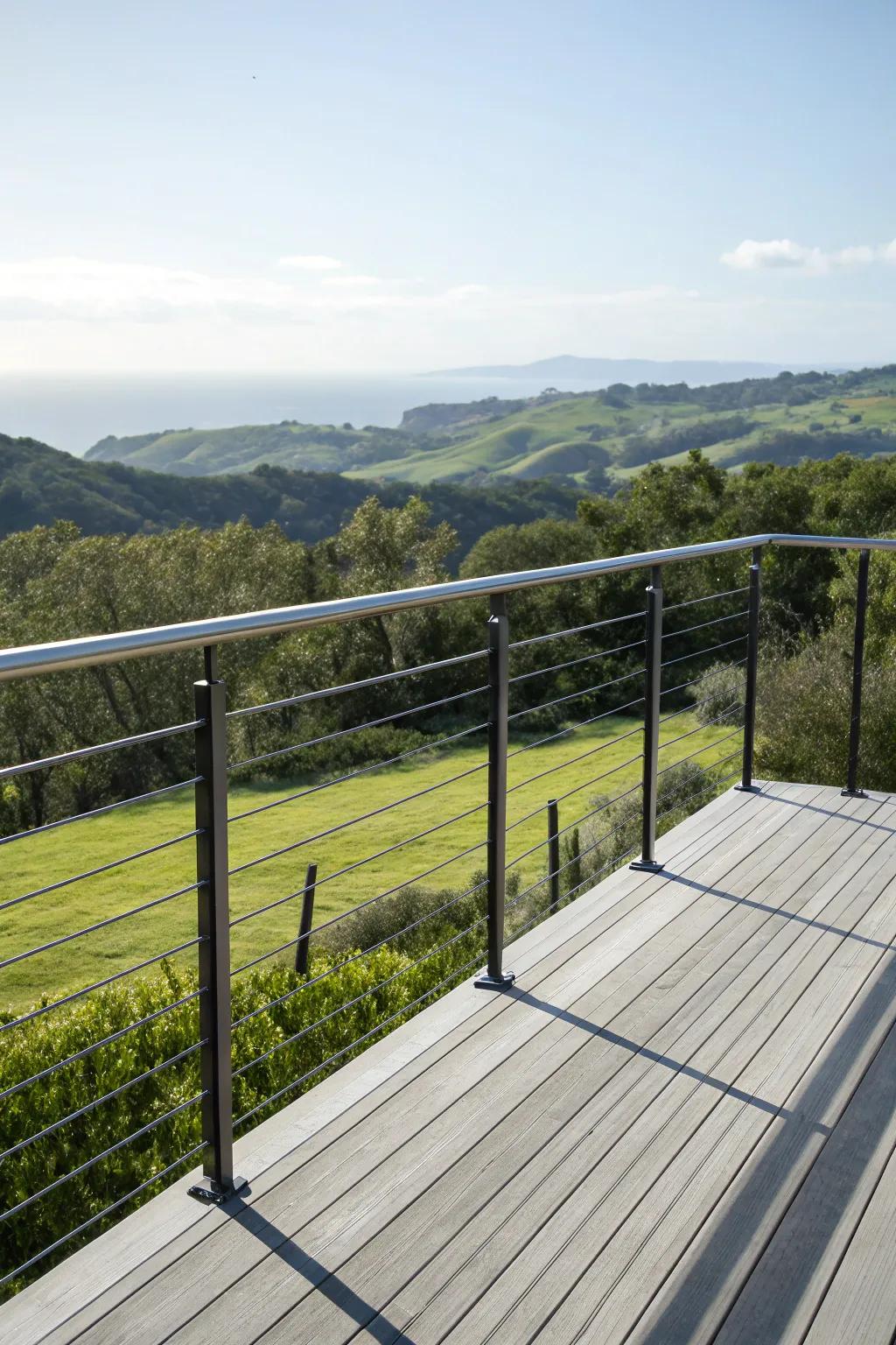 Cable railings provide a sleek and minimalist look.