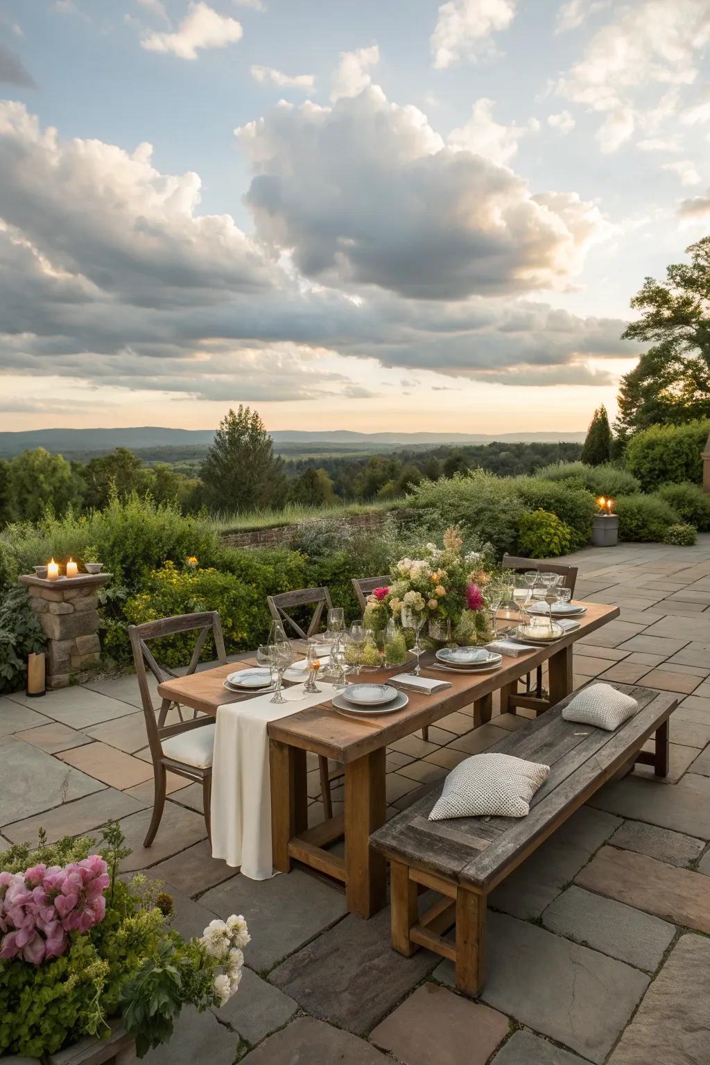 An elegant dining setup for outdoor meals.
