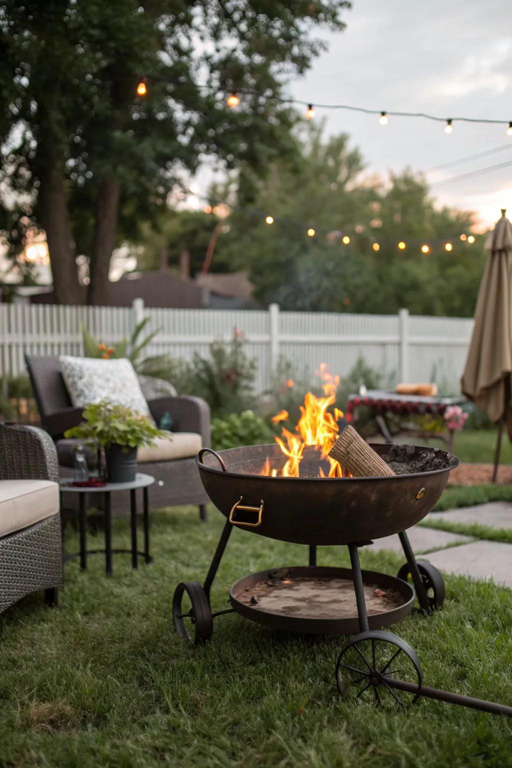 A portable fire pit offers flexibility and convenience for any outdoor gathering.